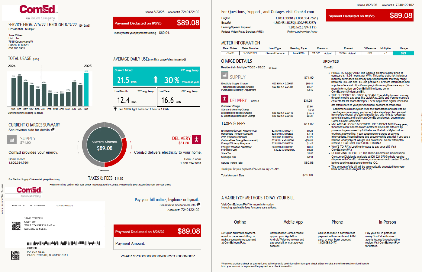 USA ComEd utility bill template in Word and PDF formats, 4 pages, 1 2 pages